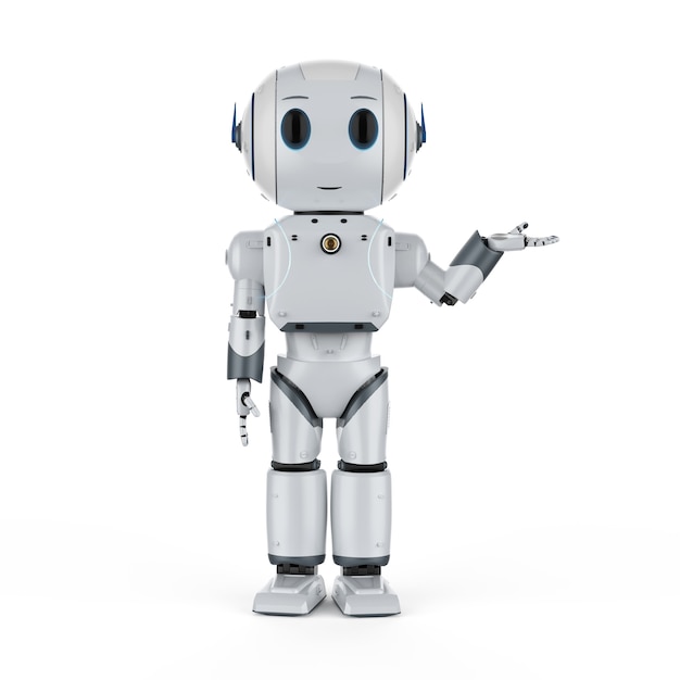 Main de robot mignon d'intelligence artificielle de rendu 3d ouverte avec le personnage de dessin animé