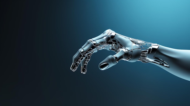 Une main de robot pointant vers quelque chose.