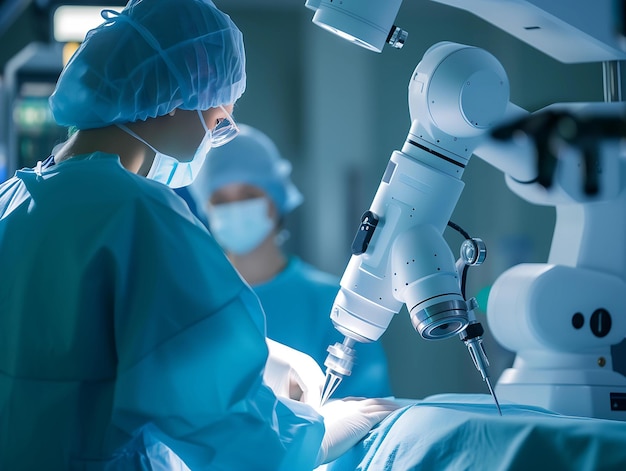 Photo main de robot de rendu 3d travaillant en salle d'opération dans un hôpital ou une clinique