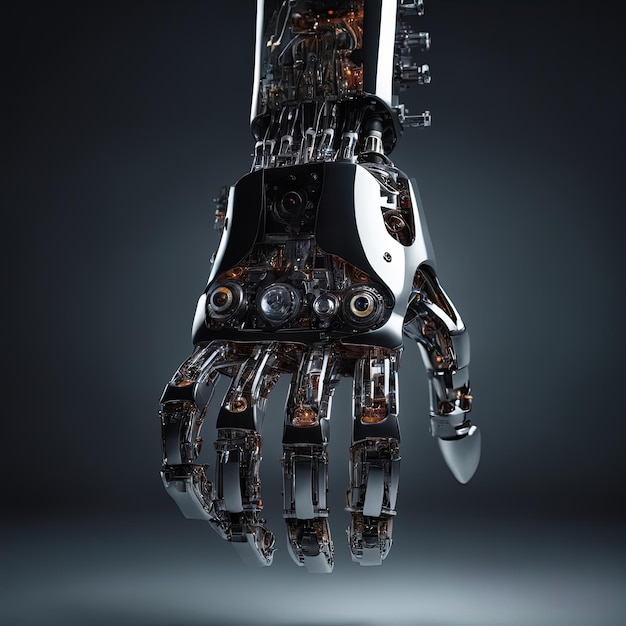 main de robot robotique isolée sur fond noirmain de robot tenant la main humaine sur fond sombre 3 d