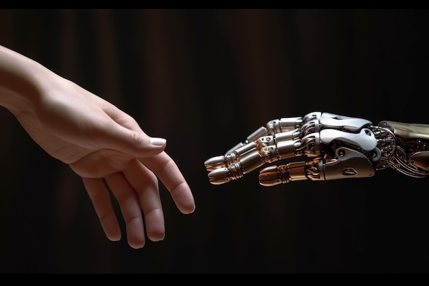 Une main de robot serre une autre main avec un autre robot Generative AI