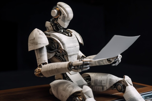 Main robot technologie ordinateur portable papier ai bureau document numérique artificielle IA générative