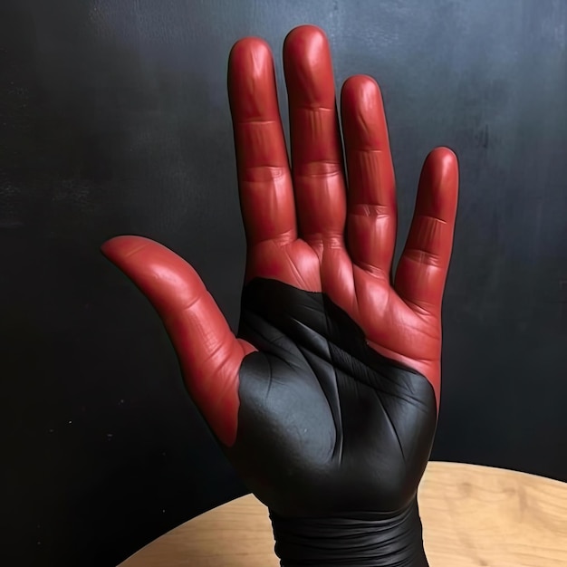 Main rouge et noire sur fond noir