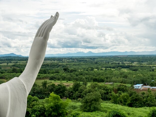 Main de statue de Bouddha sur l'arrière-plan flou