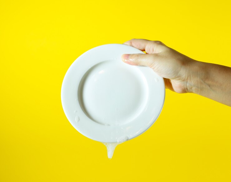 Photo main tenant une assiette blanche