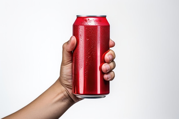 Une main tenant une boîte rouge de soda