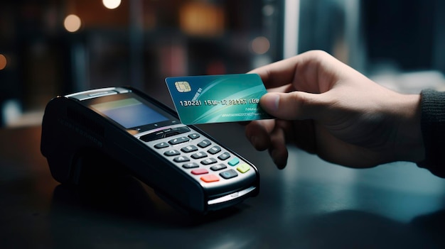 une main tenant une carte de crédit et une carte de crédits