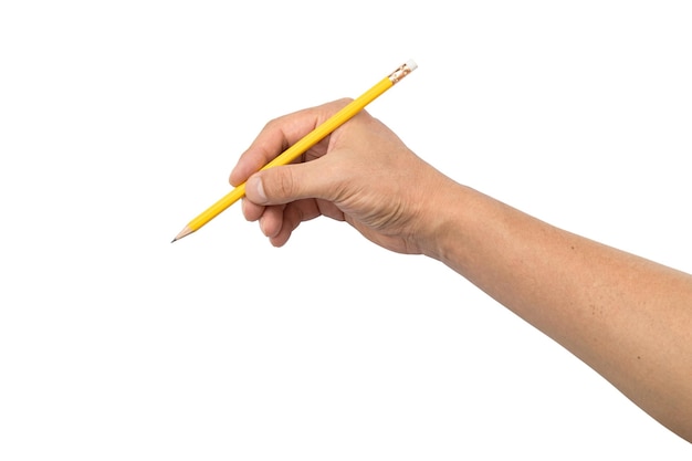 Main tenant un crayon isoler sur fond blanc