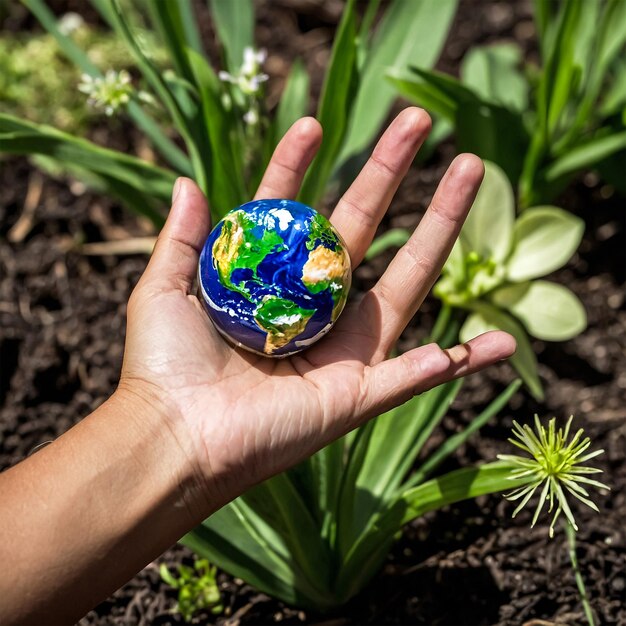 Photo une main tenant un globe fait de terre