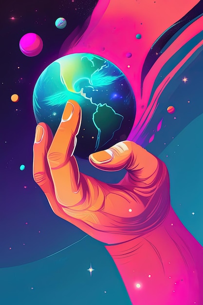 Photo une main tenant un globe avec le monde en arrière-plan.