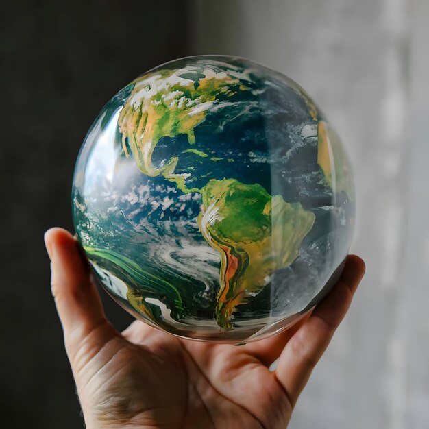 Photo une main tenant un globe avec le monde dessus