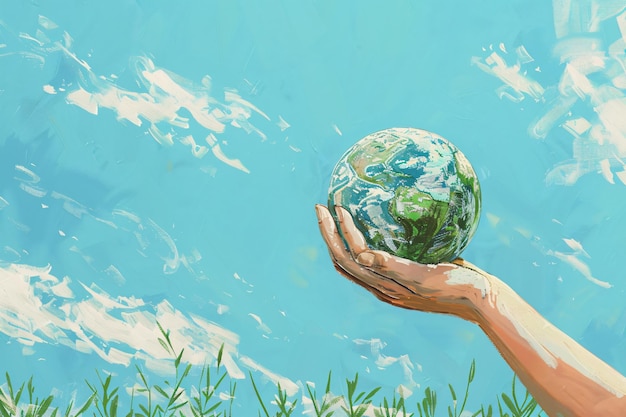 une main tenant un globe qui dit la terre dans l'air