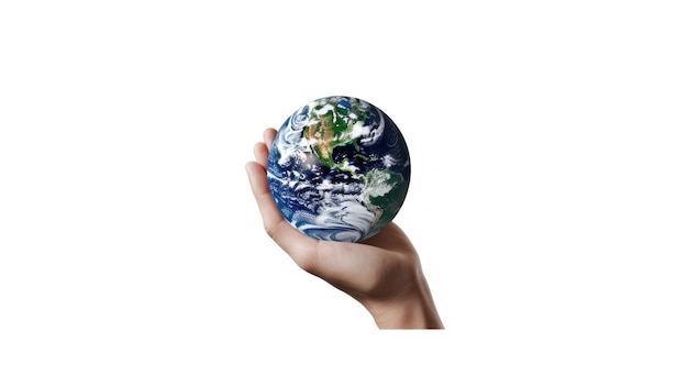 une main tenant un globe qui a le monde dessus