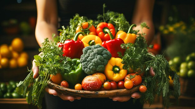 Main tenant des légumes biologiques frais pour un végétarien sain