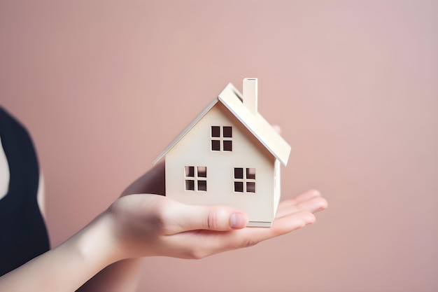 Une main tenant une maison avec une petite découpe dessus.