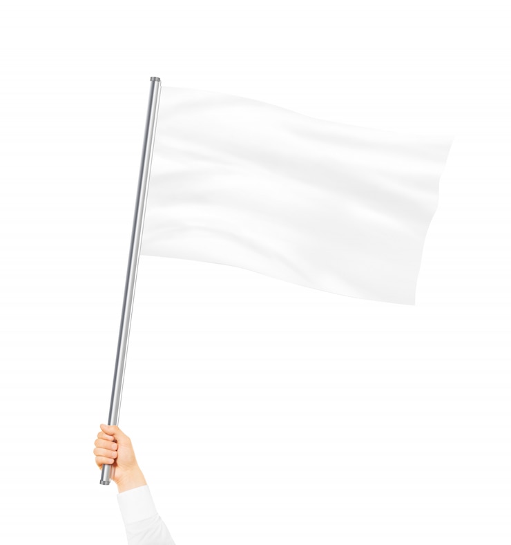 Photo main tenant une maquette de drapeau blanc vierge