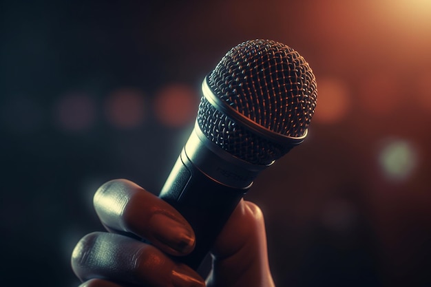 Une main tenant un microphone avec le mot live dessus.