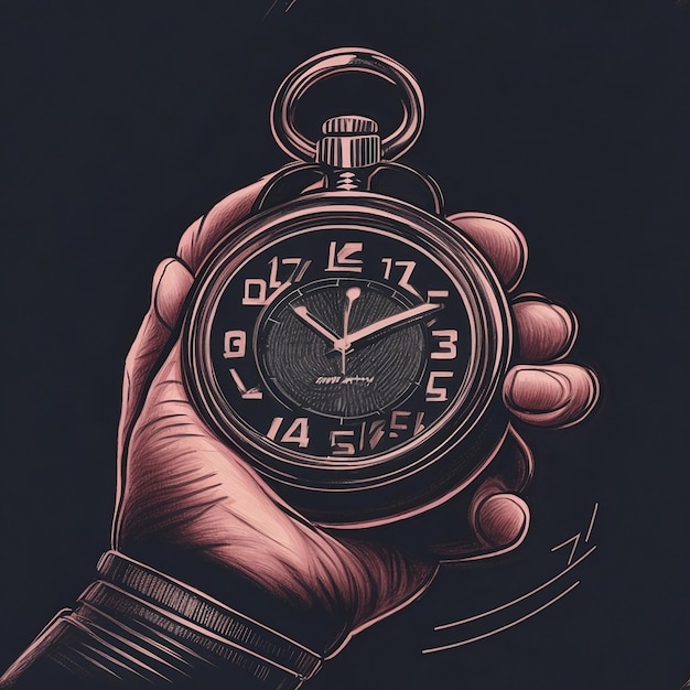 Une main tenant une montre qui dit quot time quot dessus avec un fond noir