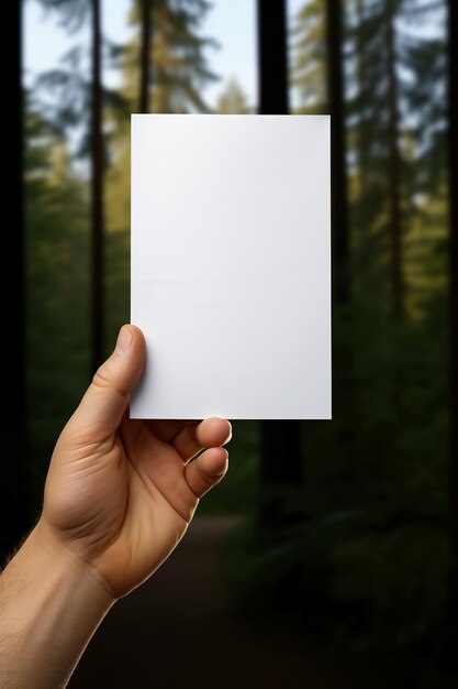 Une main tenant un papier blanc isolé sur un fond blanc génératif d'IA