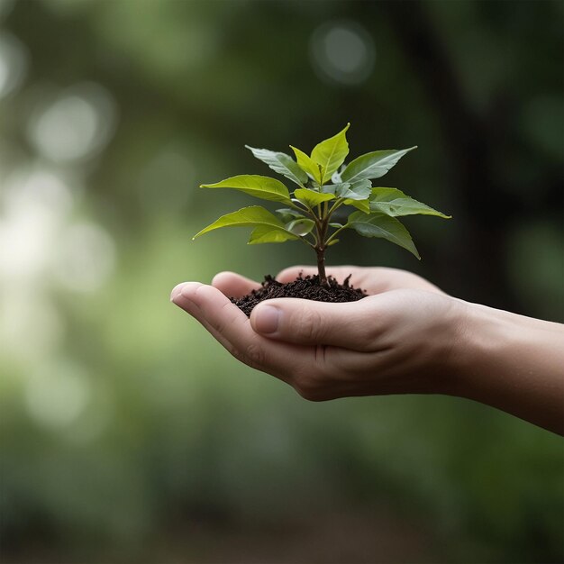 Photo une main tenant une petite plante avec le mot im la tenant dans la paume de la main de quelqu'un