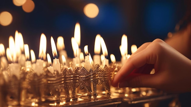 une main tenant un tableau d'échecs avec des bougies allumées