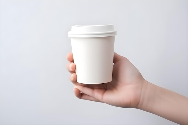 Une main tenant une tasse de café en papier