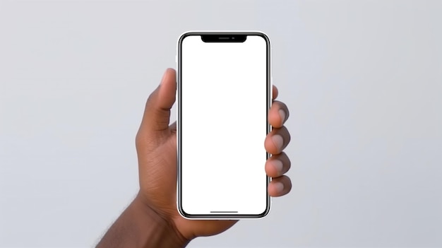 Une main tenant un téléphone avec un écran blanc.