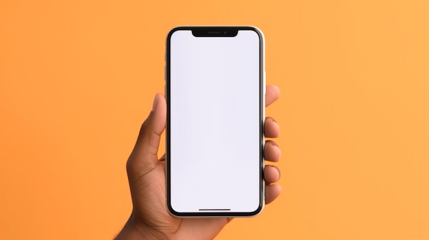 Une main tenant un téléphone avec un écran vide.