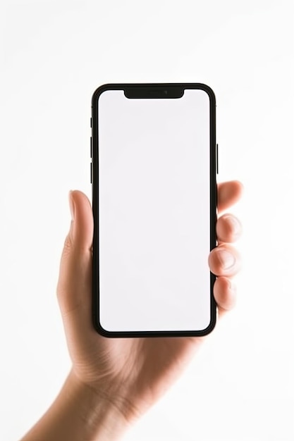 Une main tenant un téléphone avec un écran vide