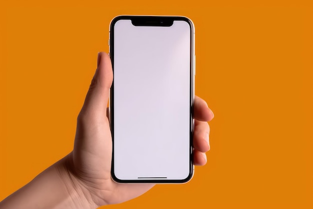 Une main tenant un téléphone avec un écran vide