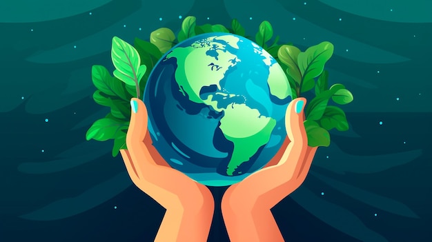 La main tenant la terre avec une feuille et le concept d'écologie et d'environnement du jour de la terre