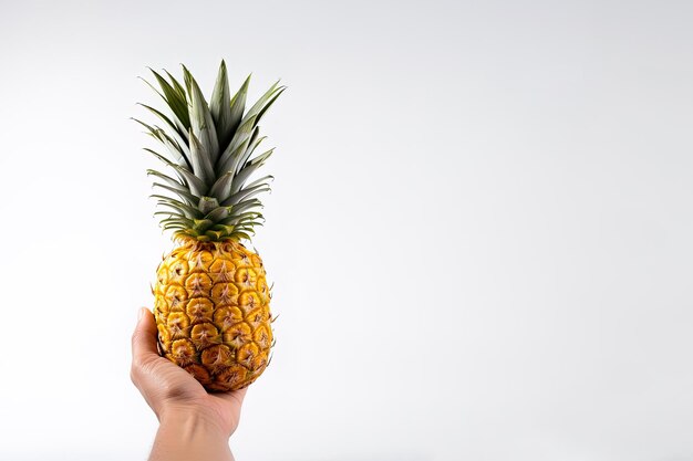 Main tenir l'ananas frais isolé sur fond blanc avec espace de copie