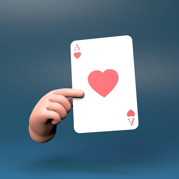 La main tient une carte avec le costume de coeurs Illustration de rendu 3d de l'élément Casino