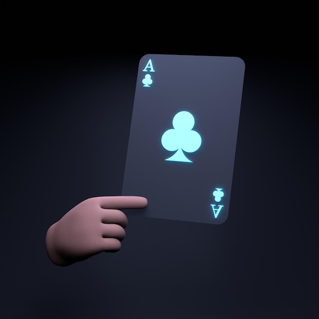 La main tient une carte de jeu au néon Concept de casino poker illustration de rendu 3d