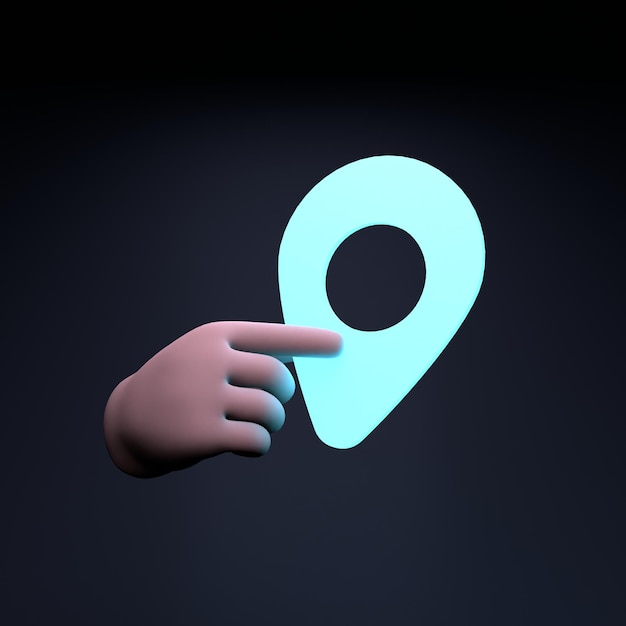 Une main tient une illustration de rendu 3d de géolocalisation au néon