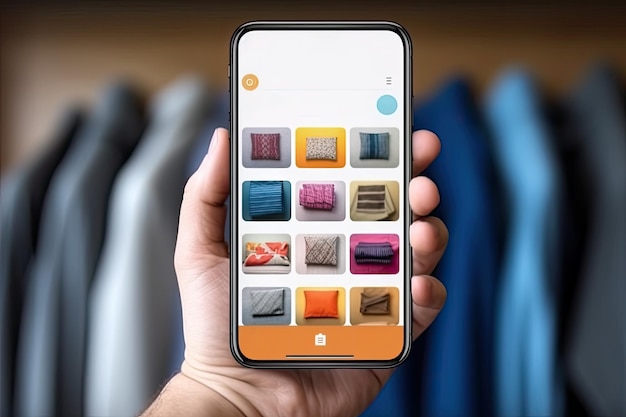 Photo une main tient un téléphone portable affichant des produits de mode