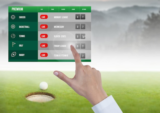 Main touchant un golf d'interface d'application de pari