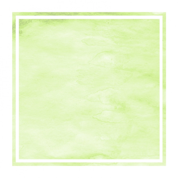 Main vert clair dessiné texture d&#39;arrière-plan aquarelle cadre rectangulaire avec des taches