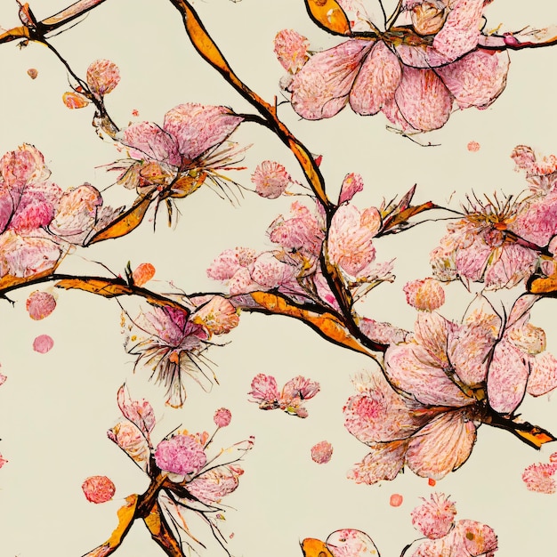 Main vintage dessiner motif floral sakura sans soudure