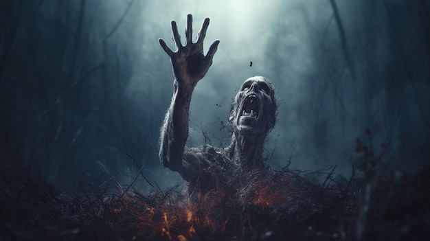 La main de zombie sortant d'un cimetière dans une nuit effrayante concept d'Halloween