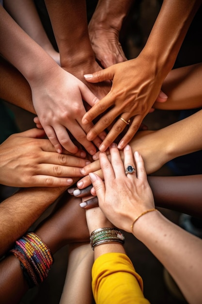 Les mains accueillent et la communauté pour le monde familial et la diversité pour la paix ensemble