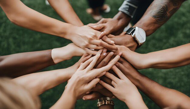 Les mains l'une sur l'autre.