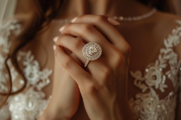 Des mains avec des bagues de mariage sur le fond de la mer et du soleil