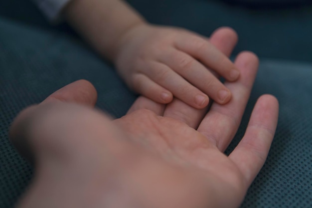 Des mains coupées d'un parent et d'un bébé