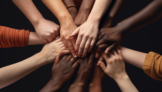 Photo des mains diverses se tenant l'une de l'autre pour le mouvement blm sur les réseaux sociaux