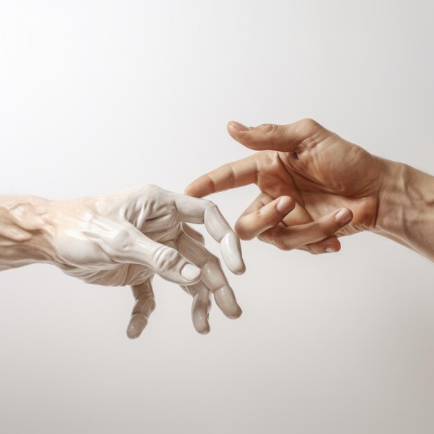 Photo les mains divines touchent la création d'adam dans une pure splendeur blanche