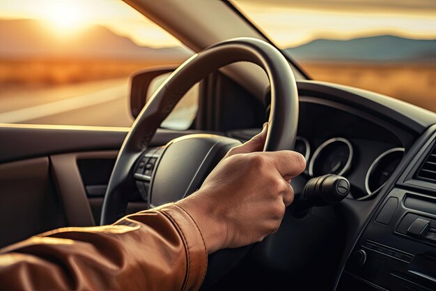 Photo les mains du conducteur sur le volant