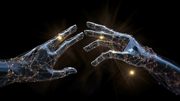 Les mains du robot IA générative du réseau s'étendent
