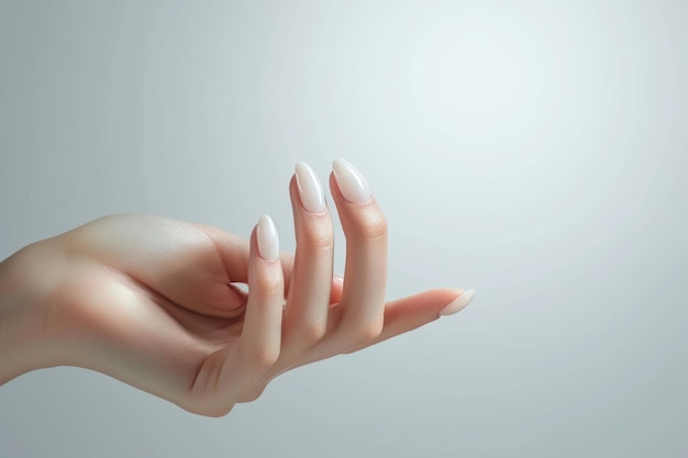 Des mains avec du vernis à ongles sur un fond gris