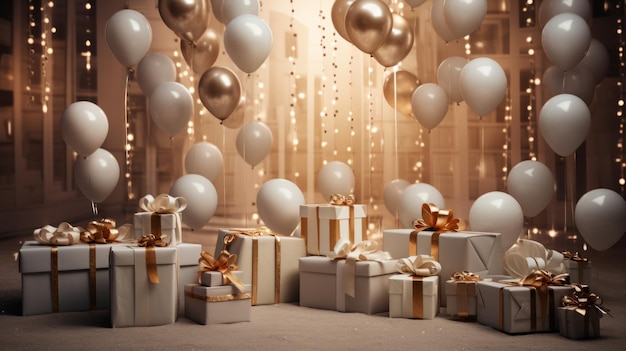 Des mains élégantes d'une femme tenant une boîte à cadeaux en argent blanc de luxe avec un arc sur un fond festif dessin de carte postale de Noël et de Nouvel An IA générative